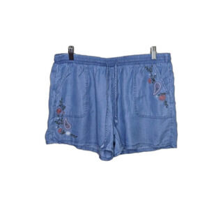 Knox Rose Chambray Embroidered Shorts‎ Womens Size L Drawstring Boho Multicolor